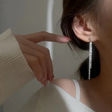 Trendy Chic Silver Tassel Long Earrings