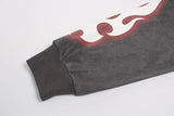 Y2K Fake Two Piece Flame Printed Hooded Sweatshirt
