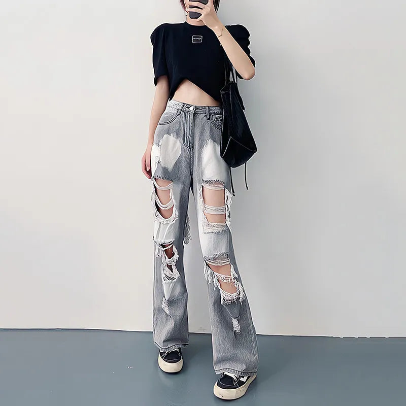 Versatile Straight Ripped Jeans