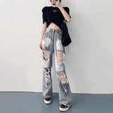 Versatile Straight Ripped Jeans