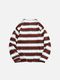 Contrasting Patchwork Striped Polo Long Sleeve T-Shirt