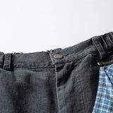 Plaid Decorative With Scarf Loose Wide Leg Jeans