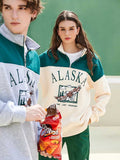 ALASKA Eagle Print Fleece Color Block Sweatshirt