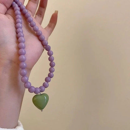Colorful Heart Pendant Beaded Necklace