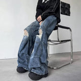 Trendy Wide Leg Broken Hole Jeans