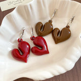 Handmade Vintage Wine Red Heart Earrings