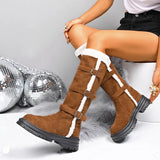 Winter Retro Faux Fur Square Heels Boot