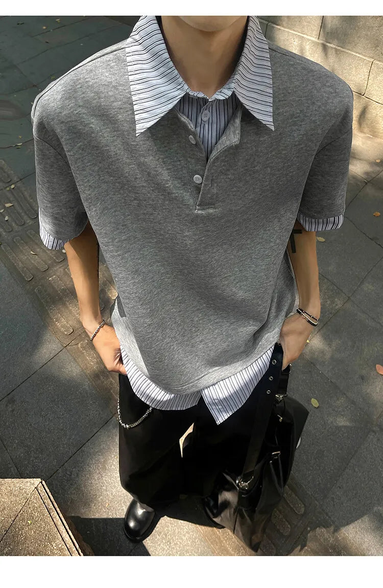Men's Streetwear Slim Fit Striped Polo T-Shirt