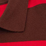 Insulated V-Neck Collar Striped Knit Polo Sweater