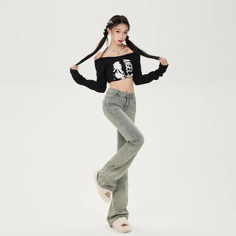 High Waist Vintage Blue Flare Jeans