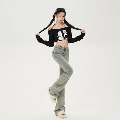 High Waist Vintage Blue Flare Jeans