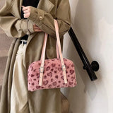 Soft Pink Leopard Print Shoulder Faux Fur Bag