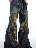 Y2K Streetwear Vintage Splicing Burr Edge Ripped Jeans