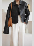 Women Luxury Retro Collar Short Leather Jacket