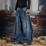 Vintage Patchwork Design Ripped Wide Leg Jeans