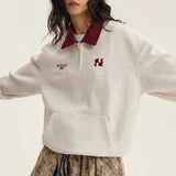 Velvet Embroidered Turn-Down Collar Sweatshirt