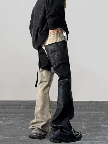 Distressed Detail Patchwork Baggy Flare Jeans