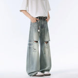 Rugged Blue Distressed Wide Leg Jeans