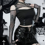 Dark Gothic Fishnet Patchwork Grunge T-Shirt