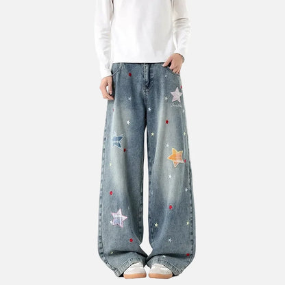 American Style Star Patch Loose Jeans