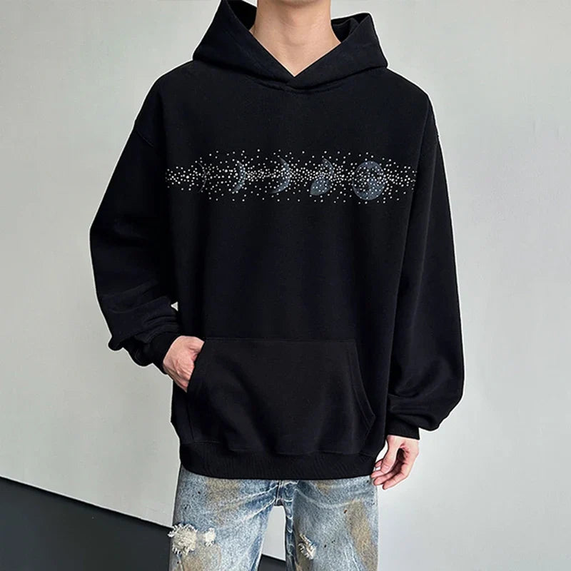 Chic Black Rhinestone Heat Melting Hoodie