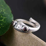 Y2K Red Eye Frog Silver Ring