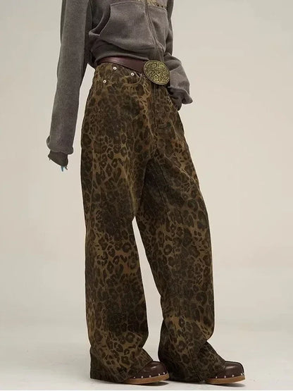 Y2K Leopard Flair High Waisted Pants