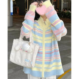 Soft Girl Rainbow Cozy Striped Zipper Sweater