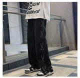 Y2K Streetwear Cool Black Lace-Up Baggy Jeans