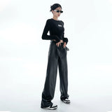 High Waist Black PU Leather Pants