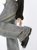 Raw Edged Baggy Washed Denim Pants