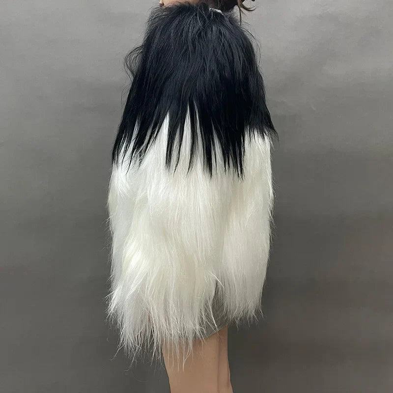Luxury Mixed Color Goat Faux Fur Wool Jacket
