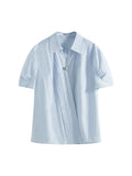 Minimalist White V-Neck Short-Sleeved Shirt