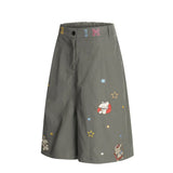Elastic Waist Cartoon Embroidery Casual Short