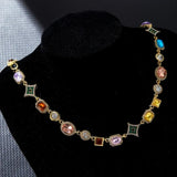Colorful Zirconia Geometric Chain Necklace