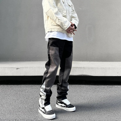 Black Gray American Style Embroidered Stacked Jeans