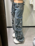 Model wearing the blue Utility Style Cargo Pants