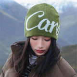 Black Wool Jacquard Letter Beanie Hat