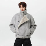 Soft Korean Faux Fur Patchwork Belt Jacket