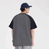 High-Quality Striped Splice Loose Casual Summer T-Shirt