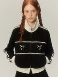 Sweat Retro Lace Embroidery Zip Up Sweatshirt