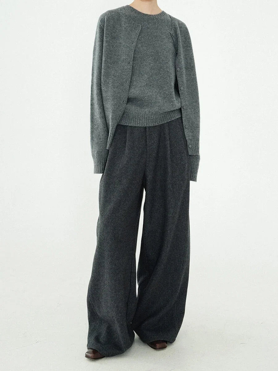 Chic Solid Gray Wide Leg Pants