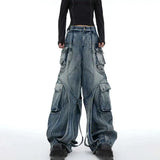 Patchwork Irregular Ribbon Wide Leg Baggy Jeans