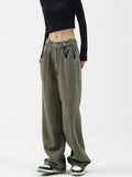 High Waist Green Floor-length Pants