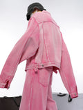 Pink Chic Oversized Denim Jacket And Baggy Jeans