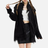 Chic Retro Tassel Ripped Long Sleeve Cardigan