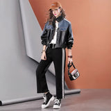 Autumn Loose Patchwork Denim & Leather Jacket