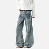 Bamboo Striped Distressed Wide Leg Jeans