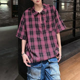 Diamond Plaid Half Zip Casual Shirt