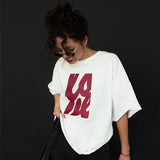 Y2K Russian Style Letter Printed Loose Cotton T-Shirt